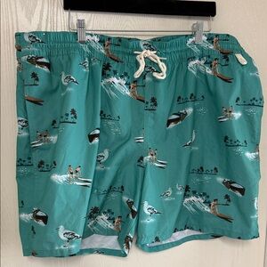 Merona Aqua Swim Trunks with Surf Print